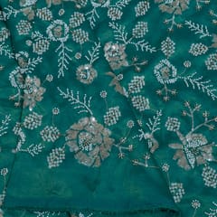 Green Color Tissue Crepe Embroidered Fabric