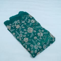 Green Color Tissue Crepe Embroidered Fabric