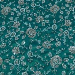 Green Color Tissue Crepe Embroidered Fabric