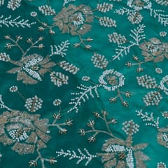 Green Color Tissue Crepe Embroidered Fabric
