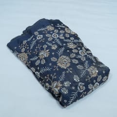 Grey Color Tissue Crepe Embroidered Fabric