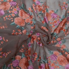 Taupe Color Georgette Embroidered Fabric