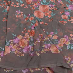 Taupe Color Georgette Embroidered Fabric