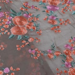 Taupe Color Georgette Embroidered Fabric