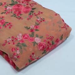 Dark Peach Color Georgette Embroidered Fabric