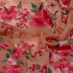 Dark Peach Color Georgette Embroidered Fabric