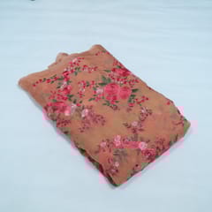 Dark Peach Color Georgette Embroidered Fabric