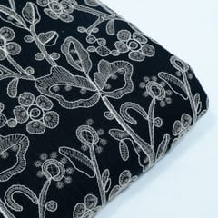 Black Color Linen Milanch Embroidered Fabric