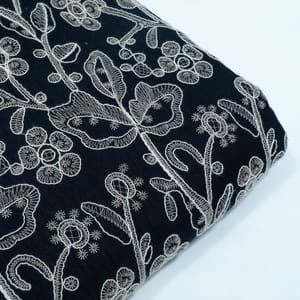 Black Color Linen Milanch Embroidered Fabric