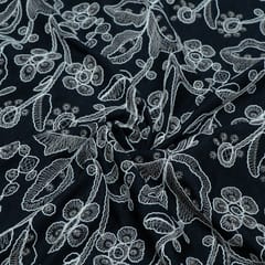Black Color Linen Milanch Embroidered Fabric
