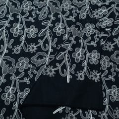 Black Color Linen Milanch Embroidered Fabric