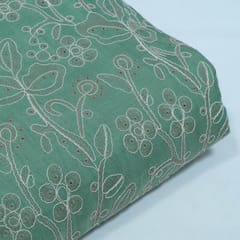 Green Color Linen Milanch Embroidered Fabric