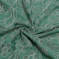 Green Color Linen Milanch Embroidered Fabric