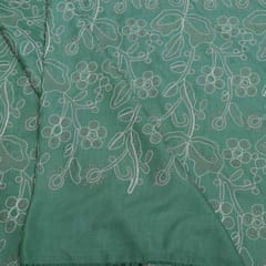 Green Color Linen Milanch Embroidered Fabric