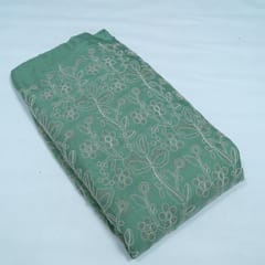 Green Color Linen Milanch Embroidered Fabric
