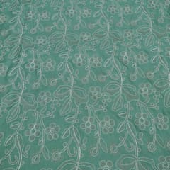 Green Color Linen Milanch Embroidered Fabric