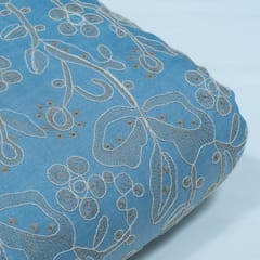 Greyish Blue Color Linen Milanch Embroidered Fabric