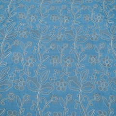 Greyish Blue Color Linen Milanch Embroidered Fabric