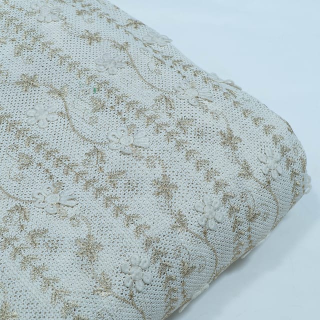 Cream Color Imported Lace Embroidered Fabric
