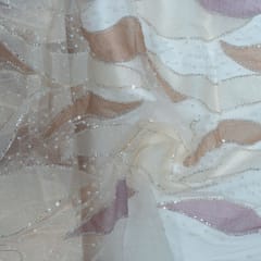 Peach Color Imported Net Embroidered Fabric