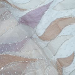 Peach Color Imported Net Embroidered Fabric