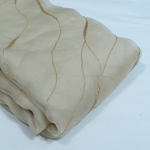 Beige Color Pure Organza Embroidered Fabric