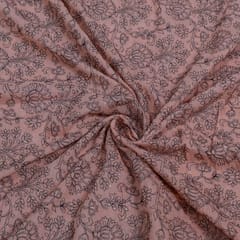 Peach Color Chanderi Embroidered Fabric