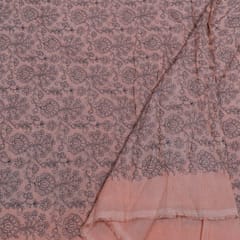 Peach Color Chanderi Embroidered Fabric