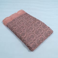 Peach Color Chanderi Embroidered Fabric