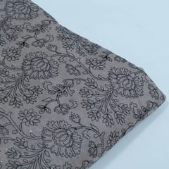 Taupe Color Chanderi Embroidered Fabric