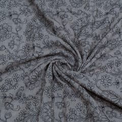 Taupe Color Chanderi Embroidered Fabric