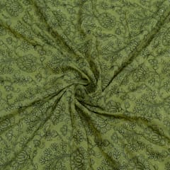 Green Color Chanderi Embroidered Fabric