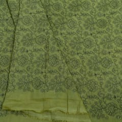 Green Color Chanderi Embroidered Fabric