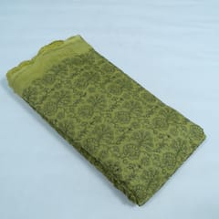 Green Color Chanderi Embroidered Fabric