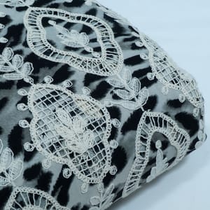 Grey Color Crepe Cutwork Embroidered Fabric