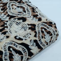Brown Color Crepe Cutwork Embroidered Fabric