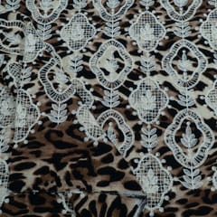 Brown Color Crepe Cutwork Embroidered Fabric