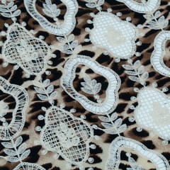 Brown Color Crepe Cutwork Embroidered Fabric