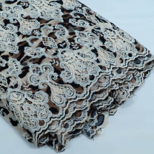 Brown Color Crepe Cutwork Embroidered Fabric