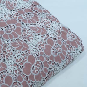Dark Peach Color Crepe Cutwork Embroidered Fabric