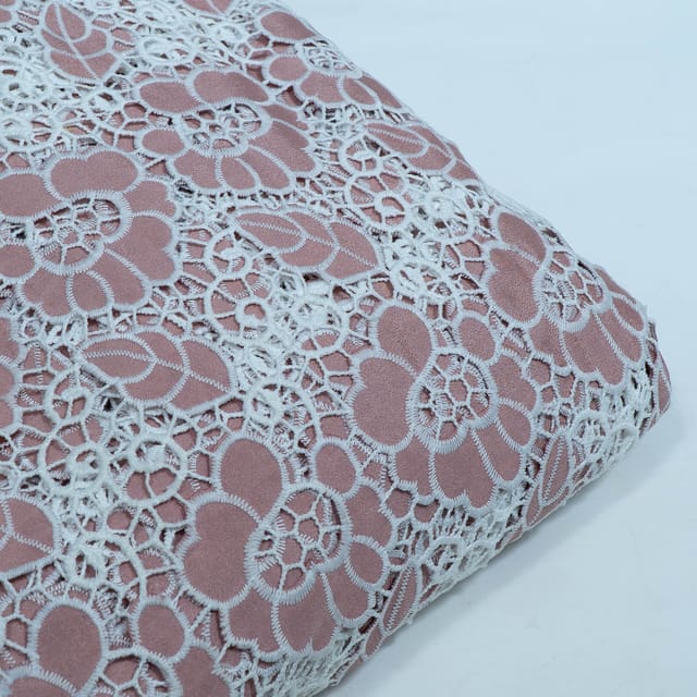 Dark Peach Color Crepe Cutwork Embroidered Fabric