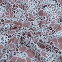 Dark Peach Color Crepe Cutwork Embroidered Fabric