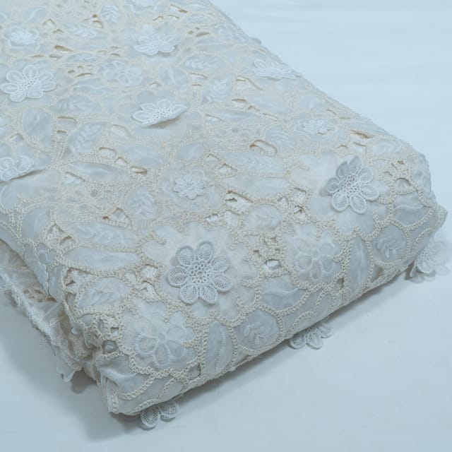 Cream Color Tencel Cutwork Embroidered Fabric