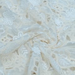 Cream Color Tencel Cutwork Embroidered Fabric