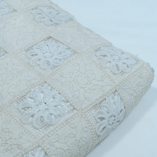 Cream Color Cotton Cutwork Embroidered Fabric