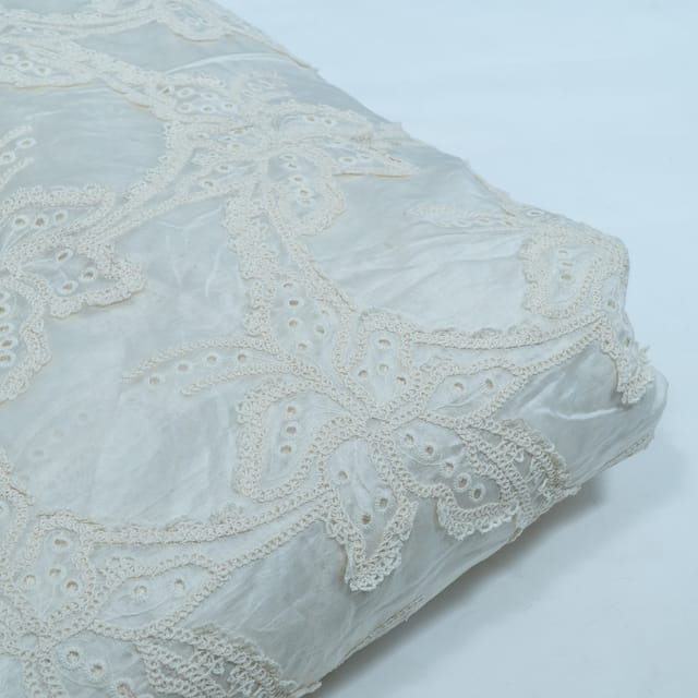 Cream Color Tencel Cutwork Embroidered Fabric