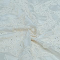 Cream Color Tencel Cutwork Embroidered Fabric