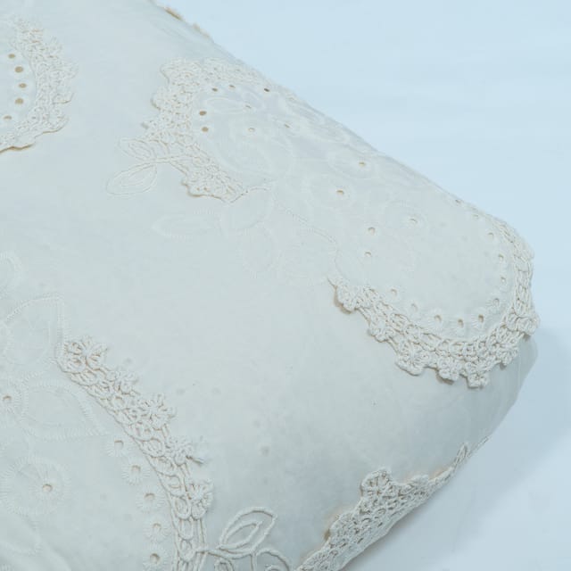 Cream Color Cotton Cutwork Embroidered Fabric