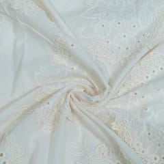 Cream Color Cotton Cutwork Embroidered Fabric