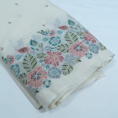 Off White Color Cotton Embroidered Fabric
